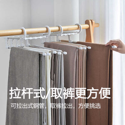 Multi-functional Pants Rack Folding Magic Pants Clip Household Wardrobe Telescopic Multi-layer Hanger Hanging Pants Storage Mobile Artifact
