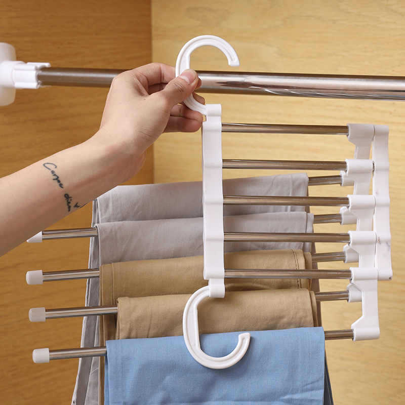 Multi-functional Pants Rack Folding Magic Pants Clip Household Wardrobe Telescopic Multi-layer Hanger Hanging Pants Storage Mobile Artifact