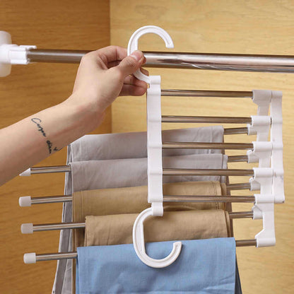 Multi-functional Pants Rack Folding Magic Pants Clip Household Wardrobe Telescopic Multi-layer Hanger Hanging Pants Storage Mobile Artifact