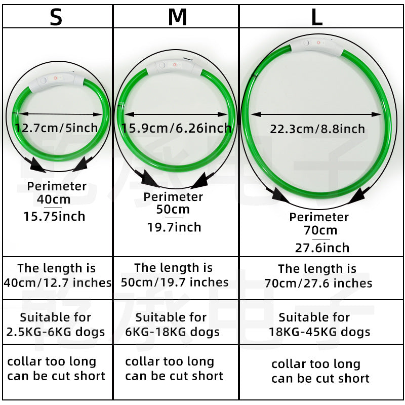 Dog Luminous Collar Dog Collar Luminous USB Rechargeable LED Luminous Collar Type-c Pet Luminous Collar